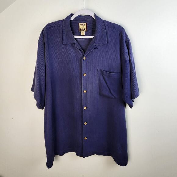 Tommy Bahama Gray Blue Button Front Silk Shirt Size Large Resort Vacation Beachy - Picture 1 of 4